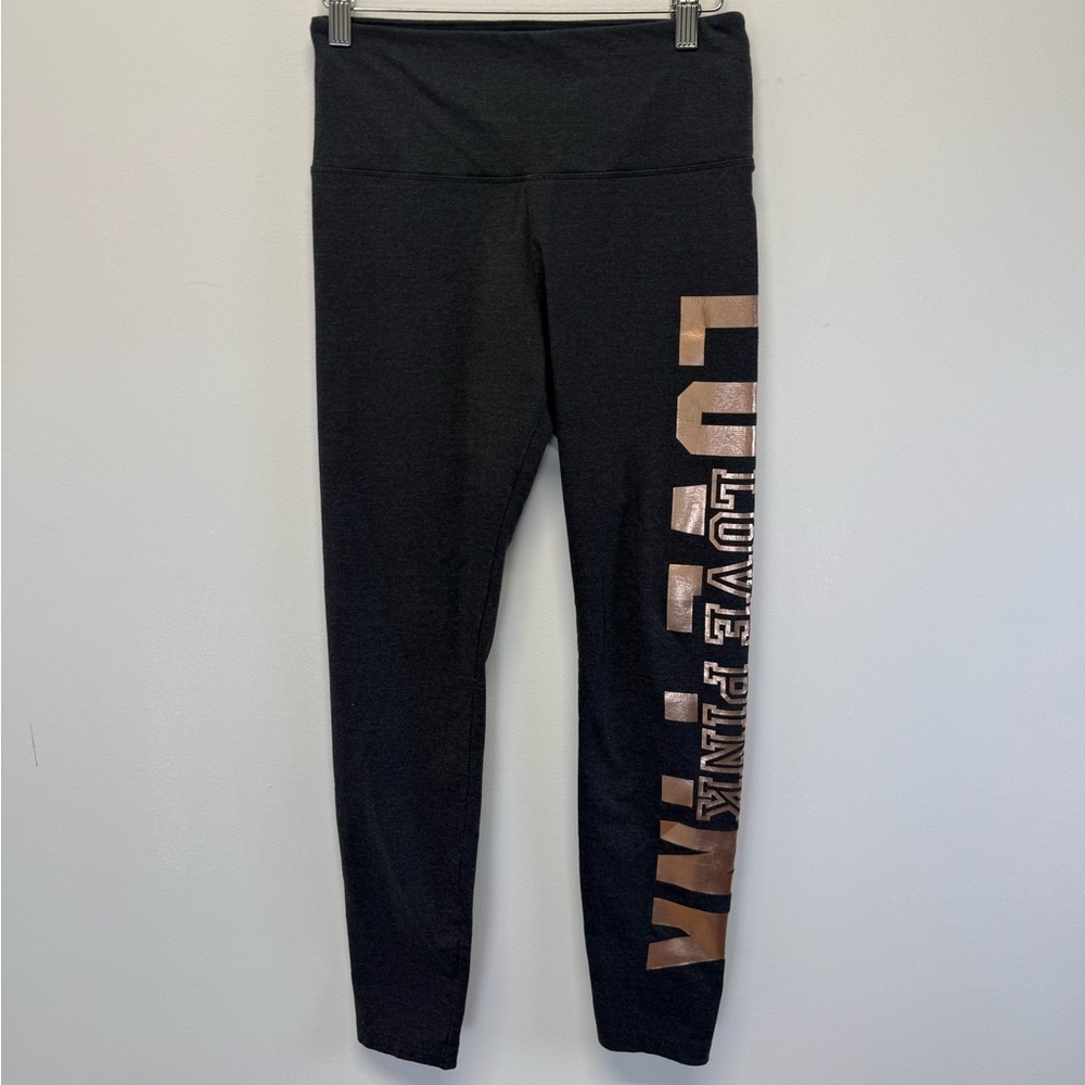 PINK Victoria's Secret Black Leggings Rose Gold Print Women’s Medium Y2K